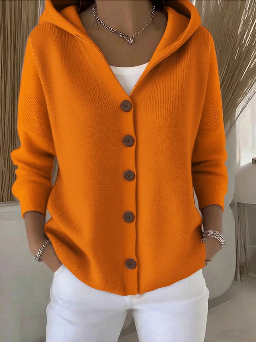 Damen Kapuzen-Cardigan mit Knopfleiste im Relaxed Fit