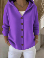 Damen Kapuzen-Cardigan mit Knopfleiste im Relaxed Fit