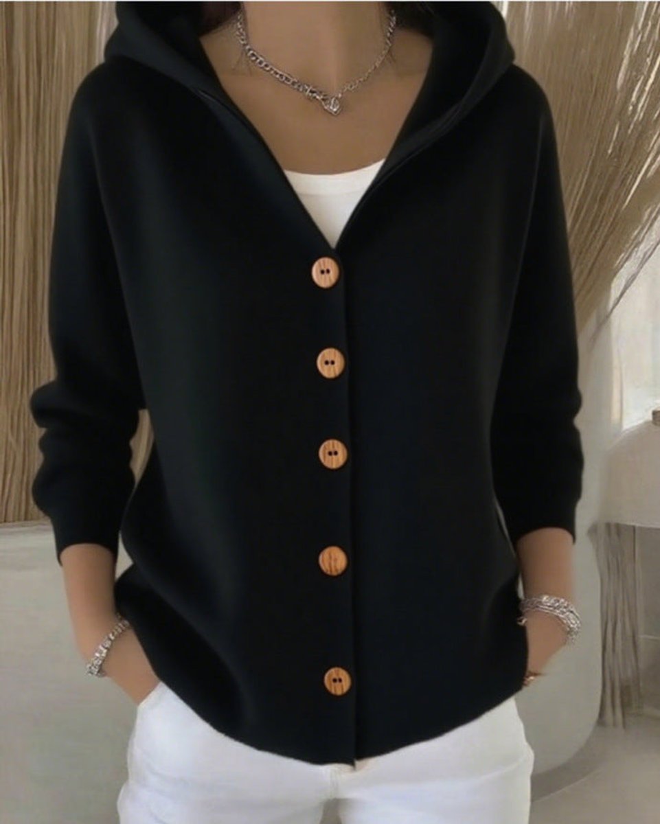 Damen Kapuzen-Cardigan mit Knopfleiste im Relaxed Fit