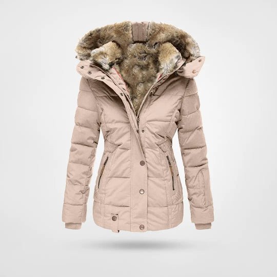 Damen Kapuzen-Wintermantel mit weichem Material und schmalem Schnitt