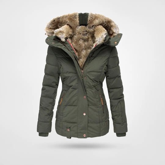 Damen Kapuzen-Wintermantel mit weichem Material und schmalem Schnitt