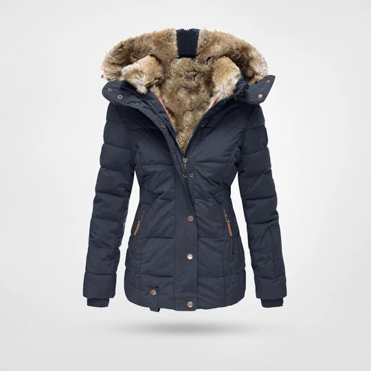 Damen Kapuzen-Wintermantel mit weichem Material und schmalem Schnitt
