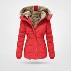 Damen Kapuzen-Wintermantel mit weichem Material und schmalem Schnitt
