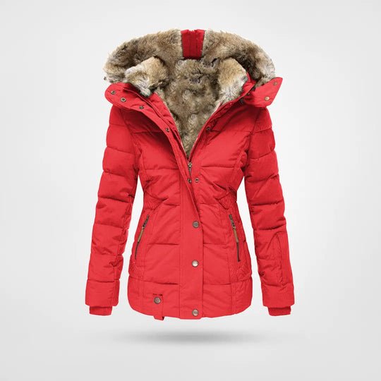 Damen Kapuzen-Wintermantel mit weichem Material und schmalem Schnitt