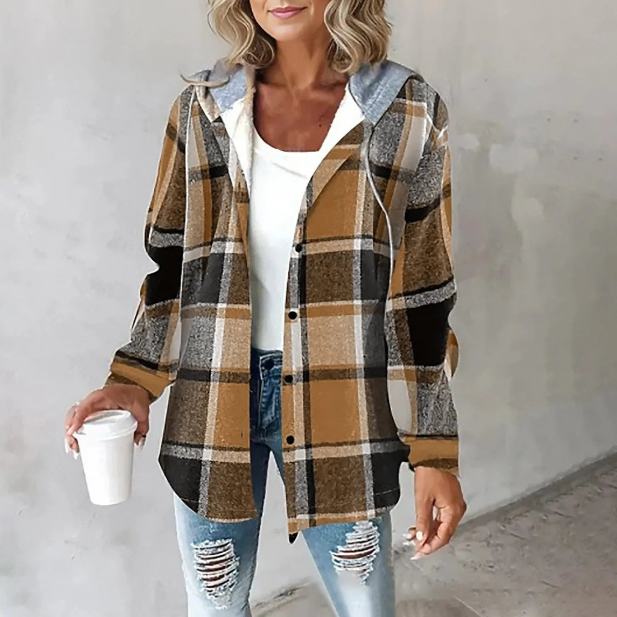 Damen Karo-Hoodie-Jacke für den Winter
