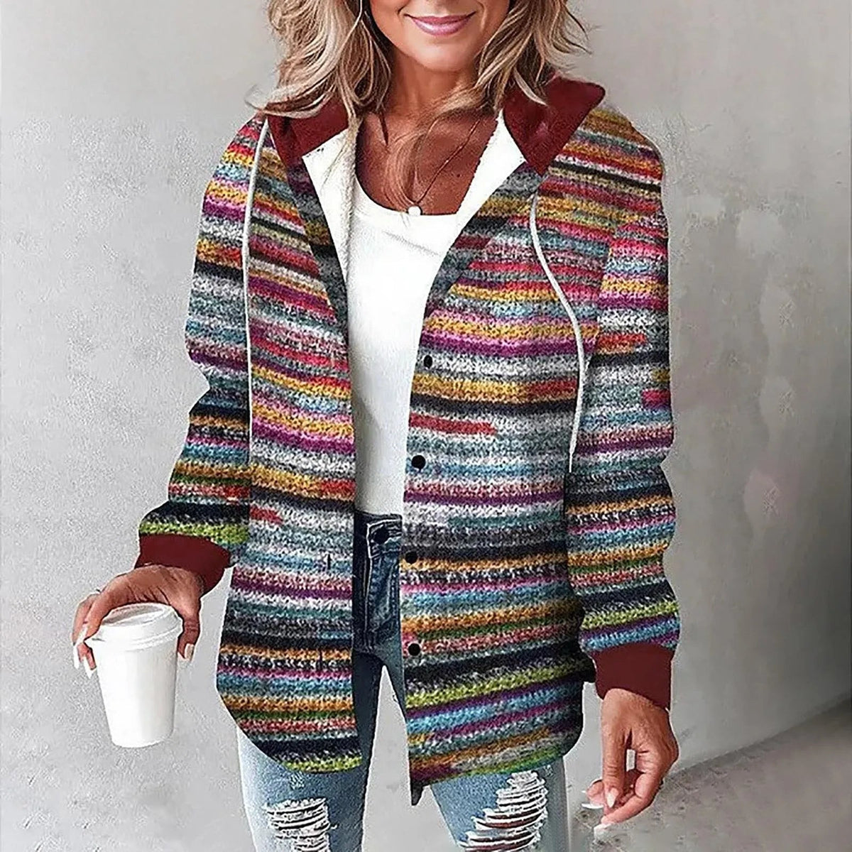 Damen Karo-Hoodie-Jacke für den Winter