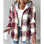 Damen Karo-Hoodie-Jacke für den Winter