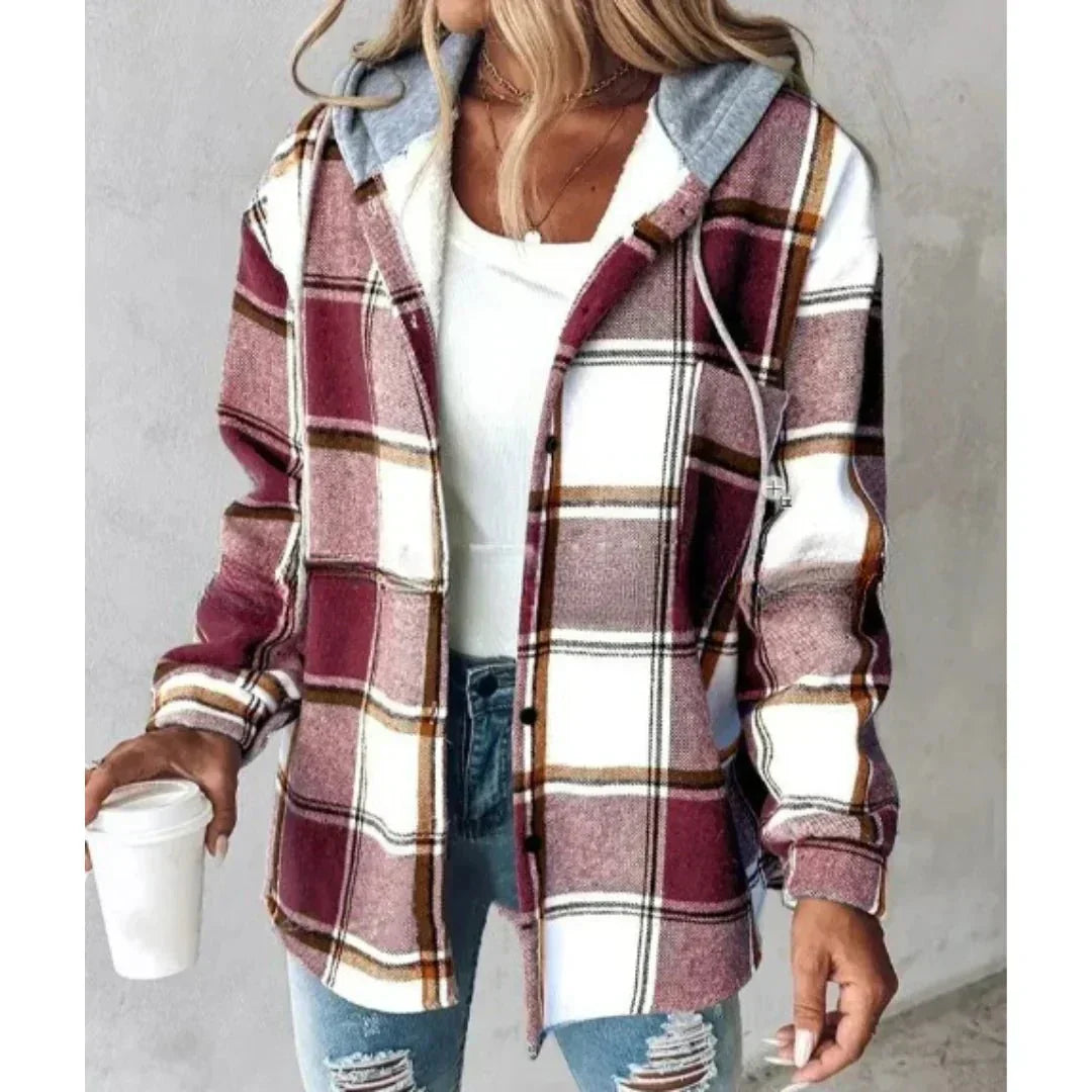 Damen Karo-Hoodie-Jacke für den Winter