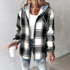 Damen Karo-Hoodie-Jacke für den Winter
