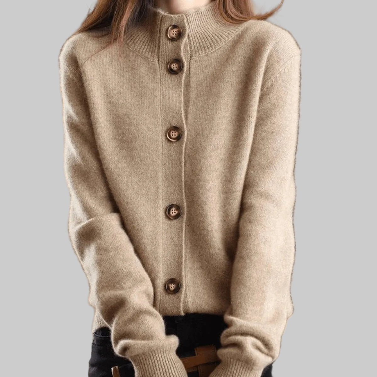 Damen Kaschmirmix-Cardigan mit Knopfleiste und Rundhalsausschnitt