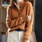 Damen Kaschmirmix-Cardigan mit Knopfleiste und Rundhalsausschnitt