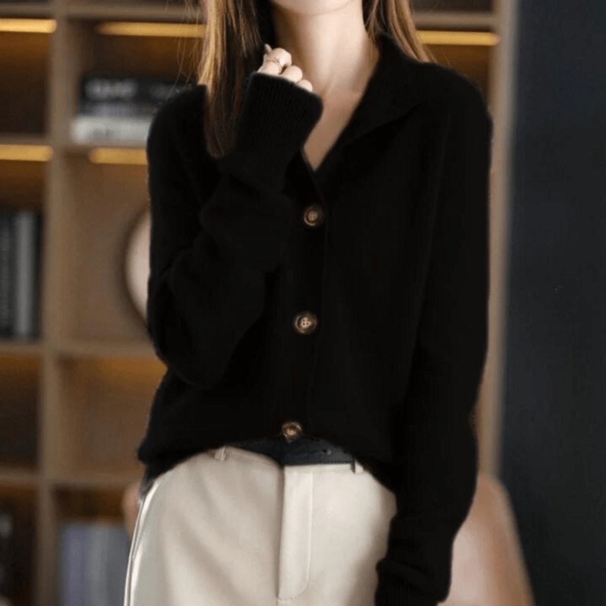 Damen Kaschmirmix-Cardigan mit Knopfleiste und Rundhalsausschnitt