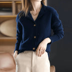 Damen Kaschmirmix-Cardigan mit Knopfleiste und Rundhalsausschnitt