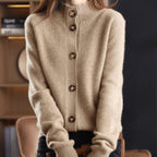 Damen Kaschmirmix-Cardigan mit Knopfleiste und Rundhalsausschnitt