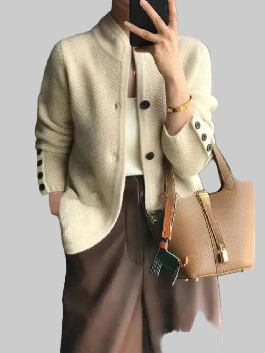 Damen Kaschmirwolle-Cardigan mit Knopfleiste und Rundhalsausschnitt