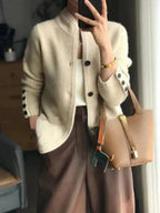 Damen Kaschmirwolle-Cardigan mit Knopfleiste und Rundhalsausschnitt
