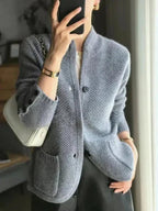 Damen Kaschmirwolle-Cardigan mit Knopfleiste und Rundhalsausschnitt
