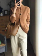 Damen Kaschmirwolle-Cardigan mit Knopfleiste und Rundhalsausschnitt