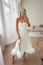 Damen Kleid mit Rüschensaum Hochzeitskleid für Hochzeitsgäste