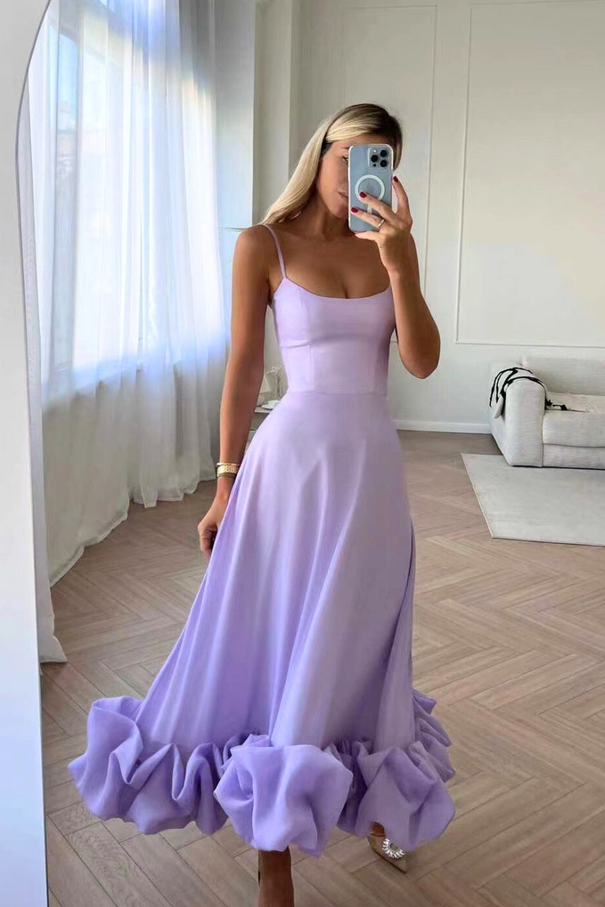 Damen Kleid mit Rüschensaum Hochzeitskleid für Hochzeitsgäste