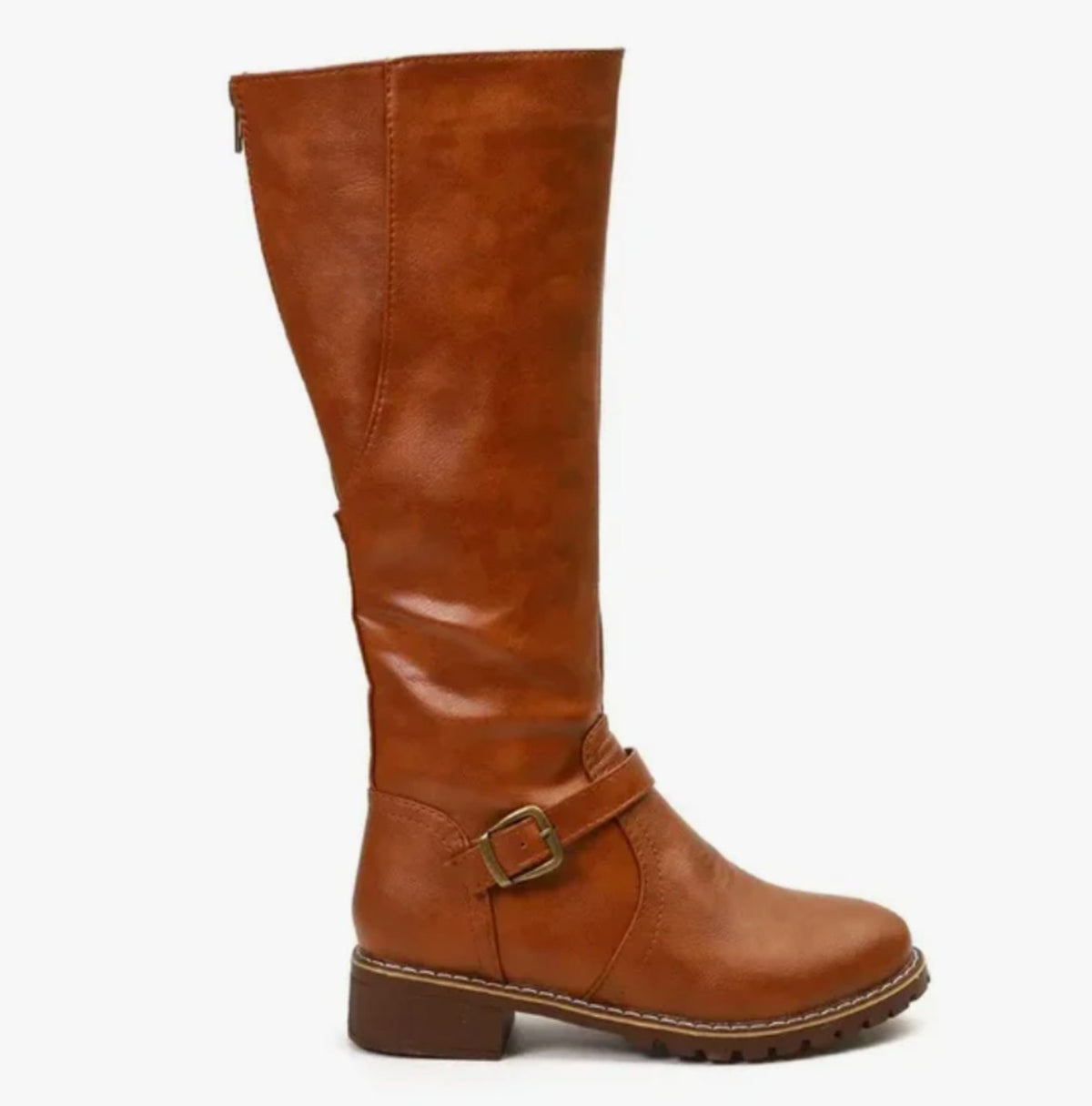 Damen Kniehohe Lederstiefel mit Schnallenriemen – Reiterstiefel mit Blockabsatz, Herbst Winter