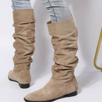 Damen Slouchy Stiefel in Wildlederoptik – Kniehohe Stiefel mit spitzer Zehenpartie, Herbst Winter