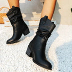 Damen Stiefel in Crush-Leder-Optik mit bequemem Absatz