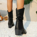 Damen Stiefel in Crush-Leder-Optik mit bequemem Absatz