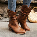 Damen Stiefel in Crush-Leder-Optik mit bequemem Absatz