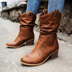 Damen Stiefel in Crush-Leder-Optik mit bequemem Absatz