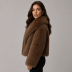 Damen Kurze Kunstfelljacke mit Reverskragen – Flauschige Winterjacke mit Futter