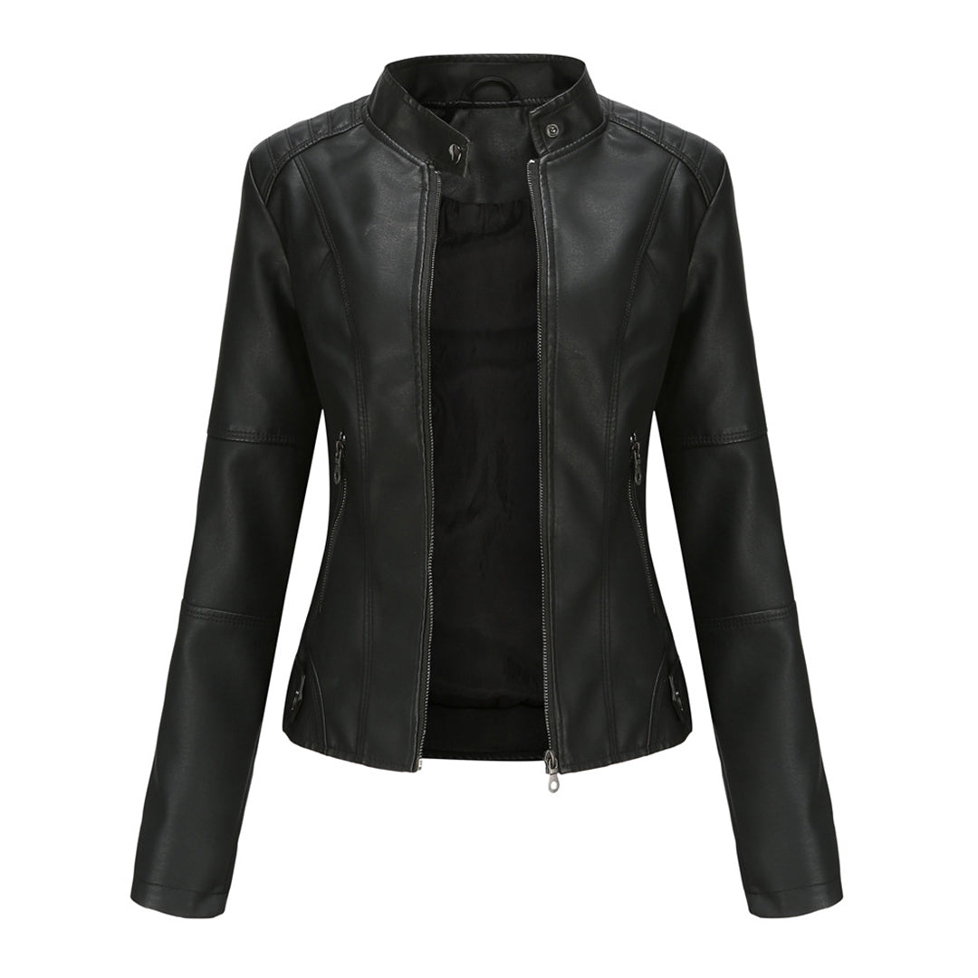 Damen Kunstleder-Bikerjacke mit Reißverschluss