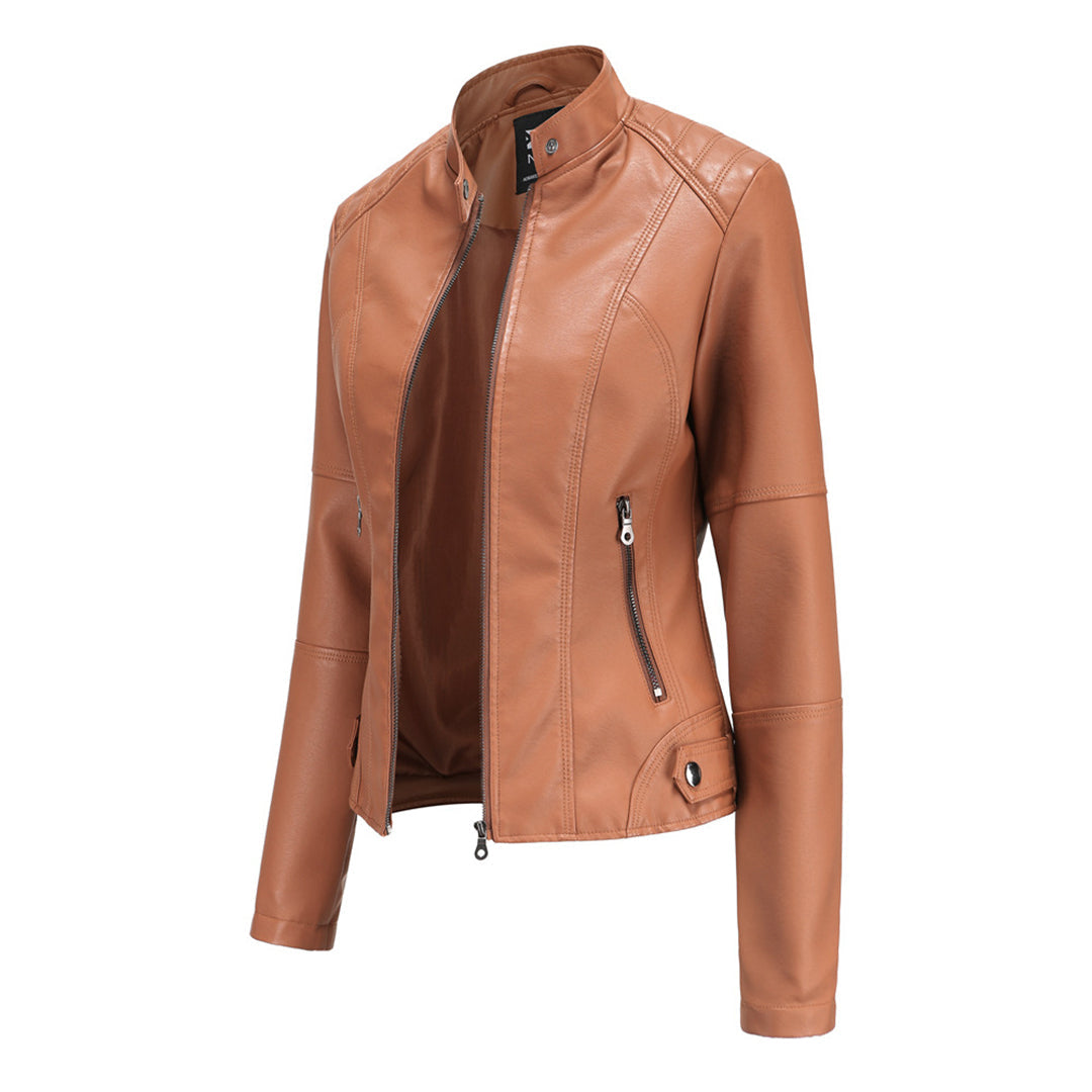 Damen Kunstleder-Bikerjacke mit Reißverschluss