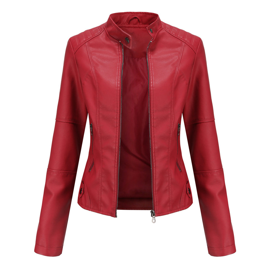 Damen Kunstleder-Bikerjacke mit Reißverschluss