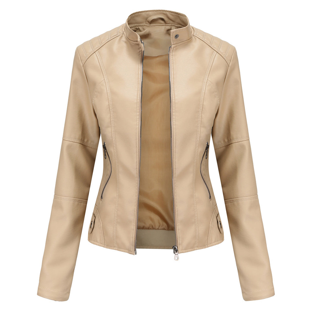 Damen Kunstleder-Bikerjacke mit Reißverschluss