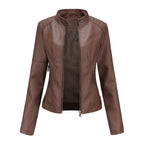 Damen Kunstleder-Bikerjacke mit Reißverschluss