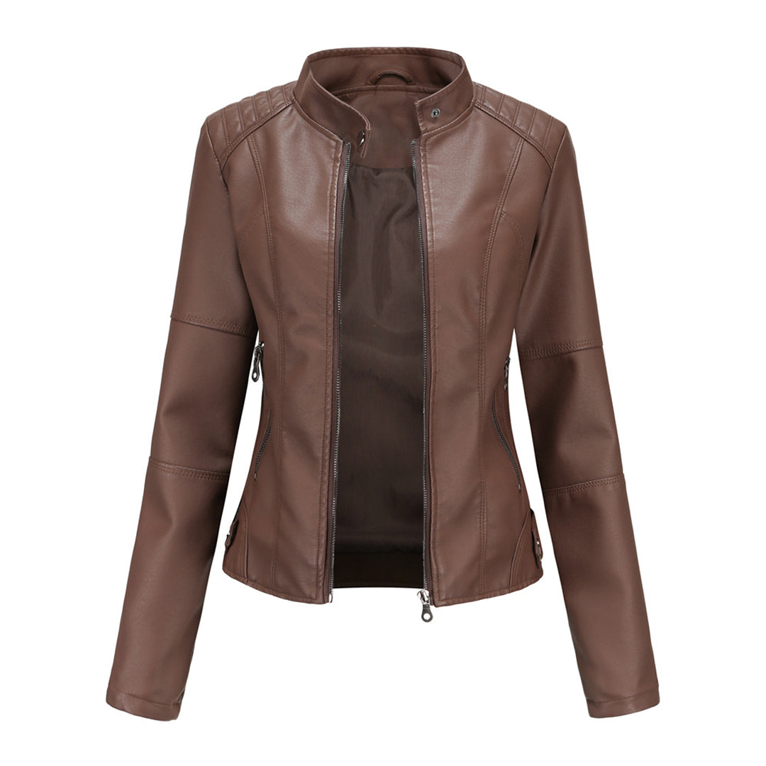 Damen Kunstleder-Bikerjacke mit Reißverschluss
