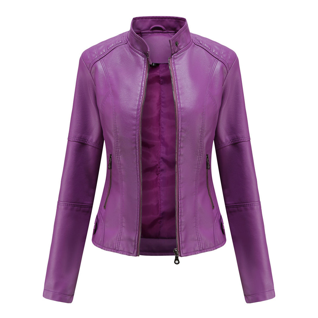 Damen Kunstleder-Bikerjacke mit Reißverschluss