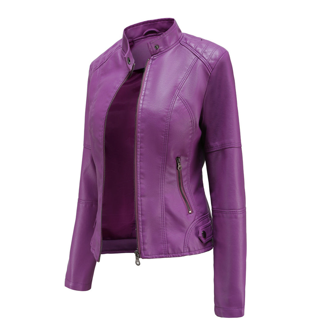 Damen Kunstleder-Bikerjacke mit Reißverschluss