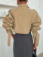 Damen Kurz-Trenchcoat mit Umlegekragen, Gürtel und lockerer Passform