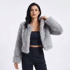 Damen Kurzjacke Kunstpelz Cardigan