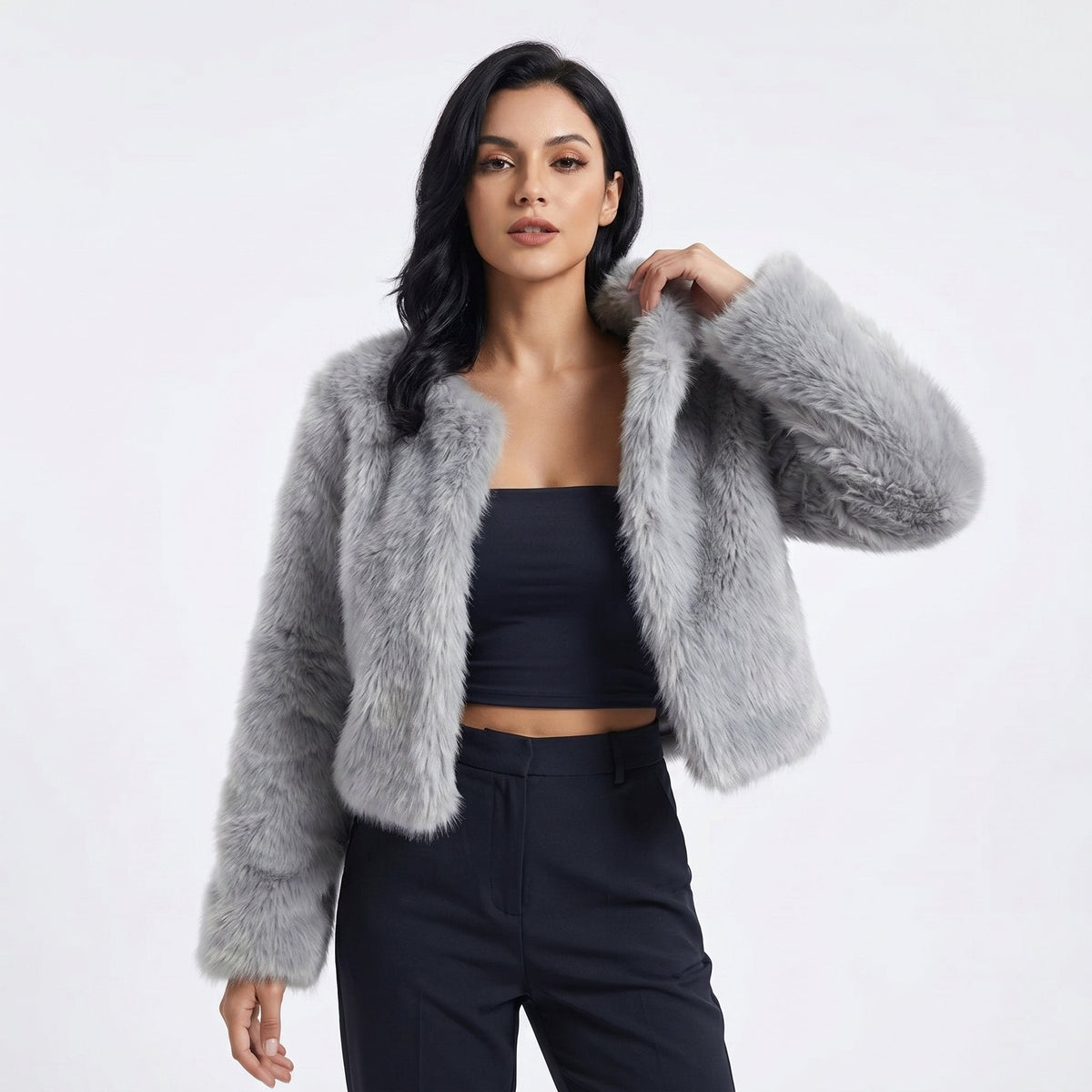 Damen Kurzjacke Kunstpelz Cardigan