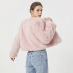 Damen Kurzjacke Kunstpelz Cardigan
