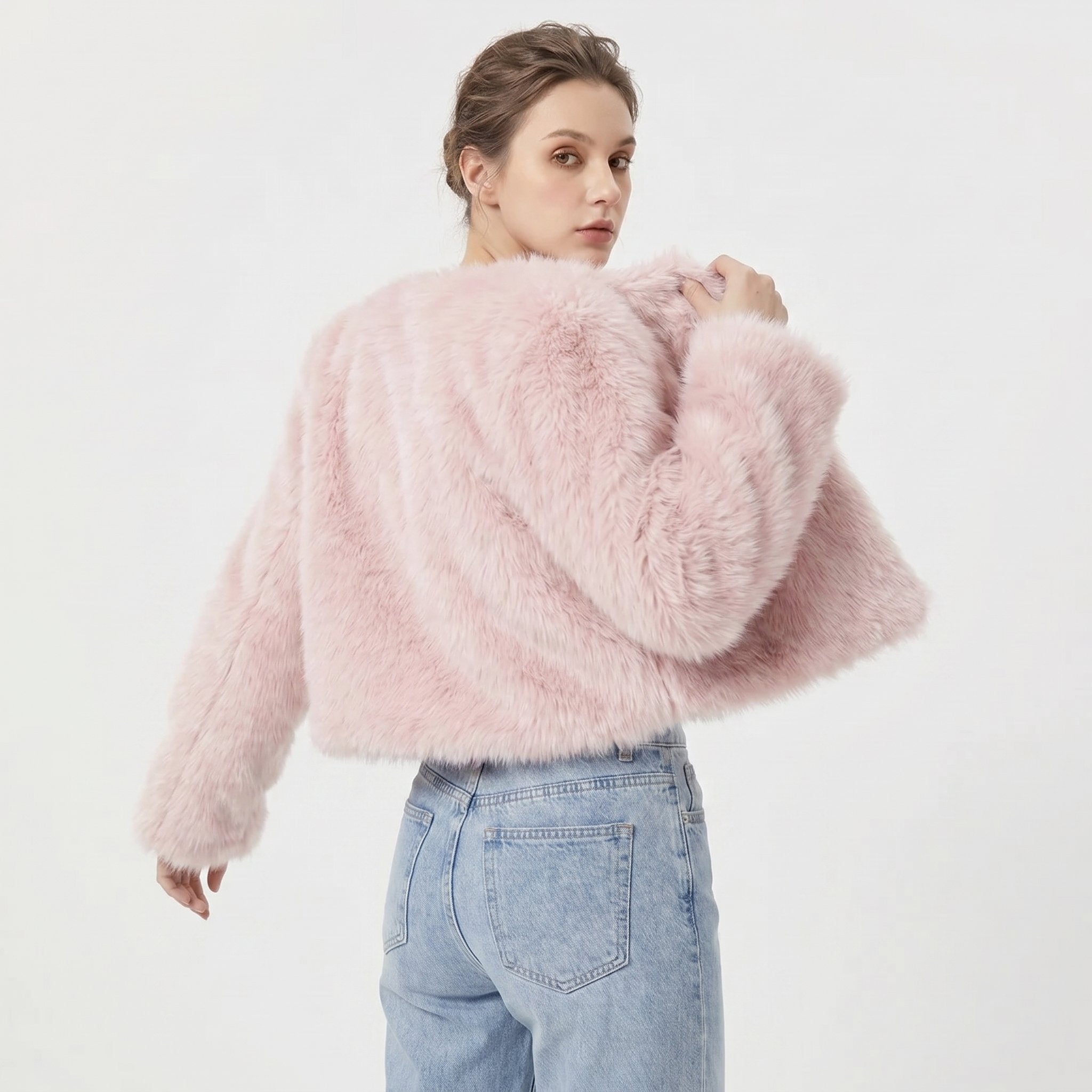 Damen Kurzjacke Kunstpelz Cardigan