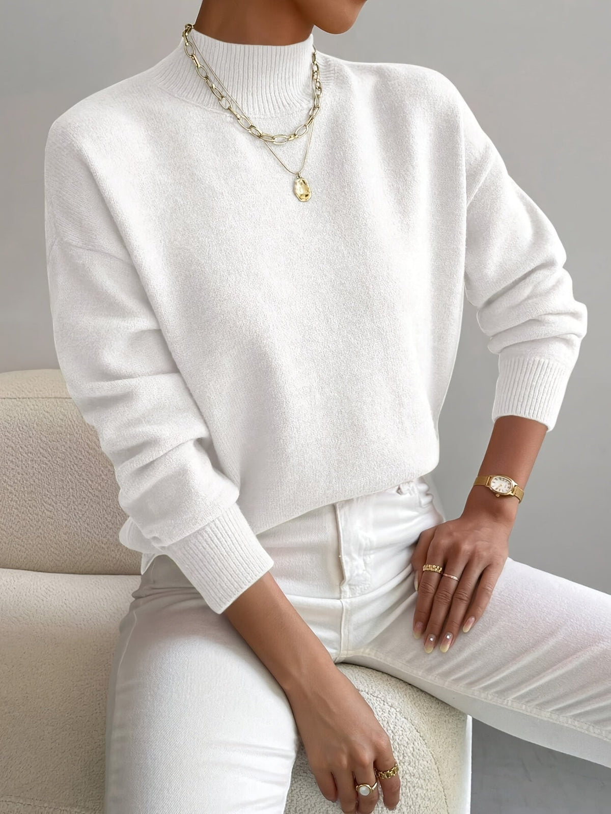 Damen Langarm-Strickpullover mit Rundhalsausschnitt
