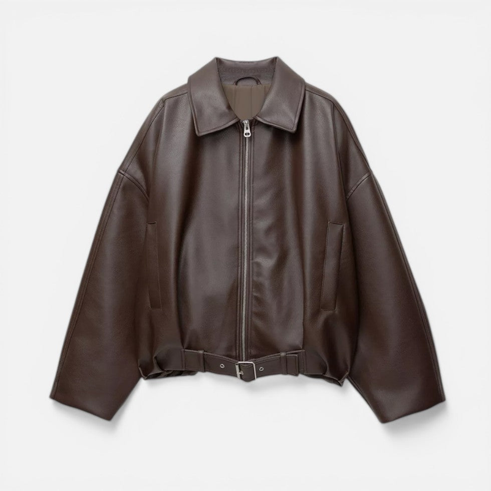 Damen Lederjacke mit kurzem Schnitt und Frontreißverschluss