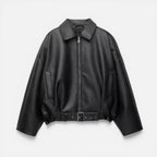Damen Lederjacke mit kurzem Schnitt und Frontreißverschluss