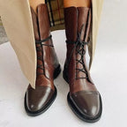 Damen Schnürstiefel aus Echtleder – Vintage Boots mit gepolstertem Futter, Herbst Winter