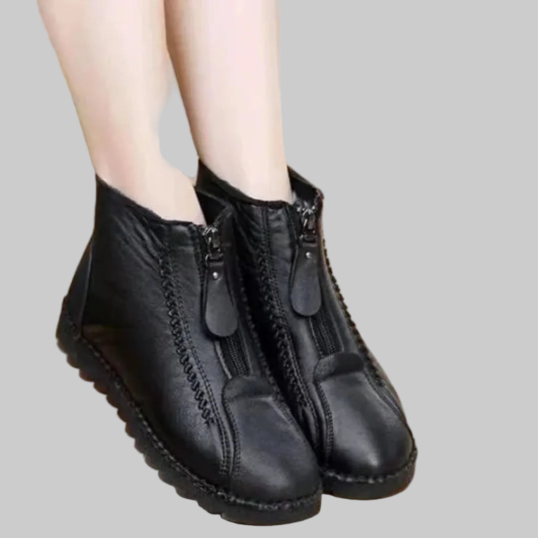 Damen Gefütterte Winterstiefeletten aus Leder – Warme Boots mit Fleecefutter und Reißverschluss