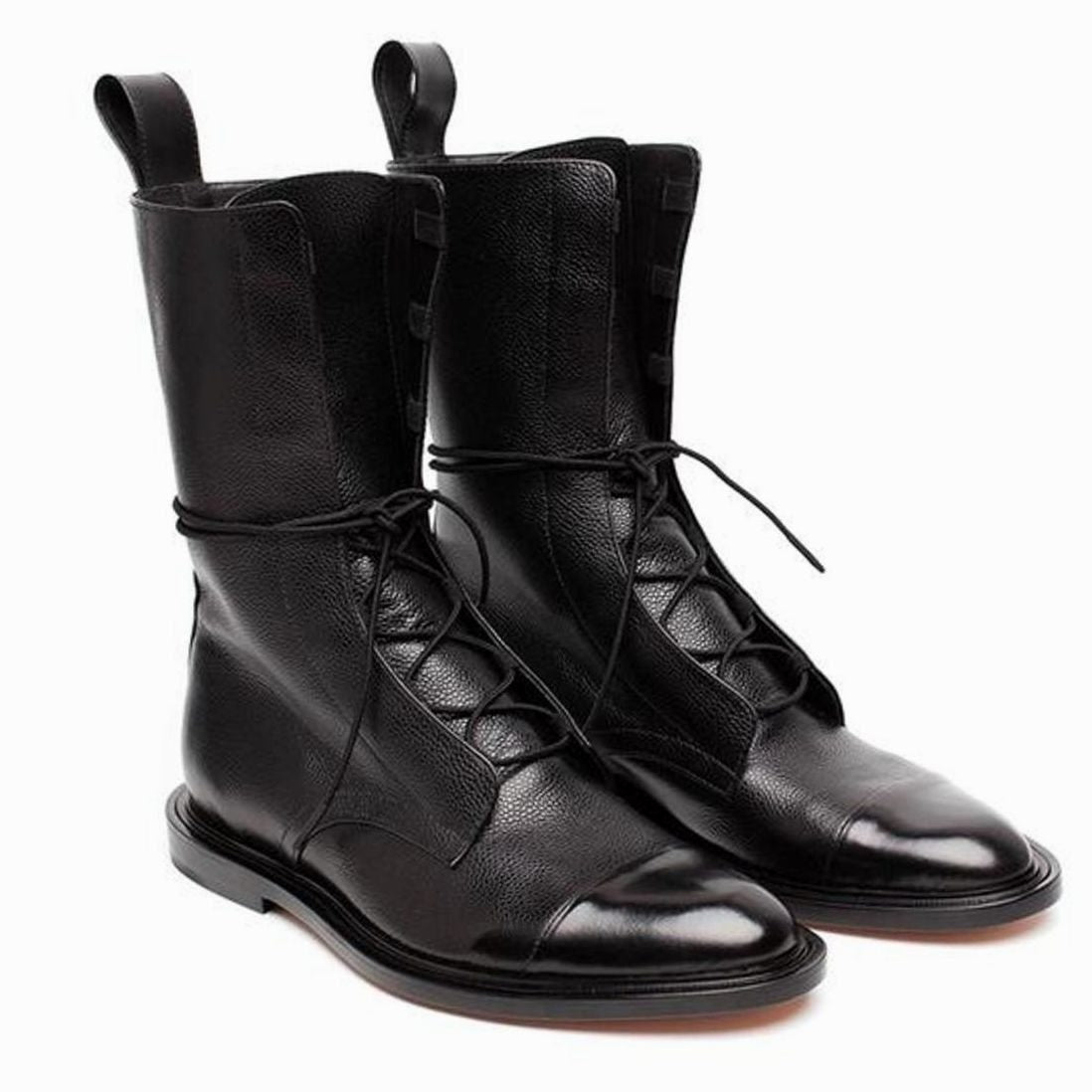 Damen Schnürstiefeletten Schwarz aus Leder – Vintage Ankle Boots mit Zehenkappe, Herbst Winter